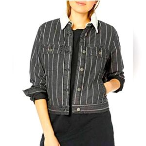 RVCA Striped Black Denim Sherpa Jacket. Size Small